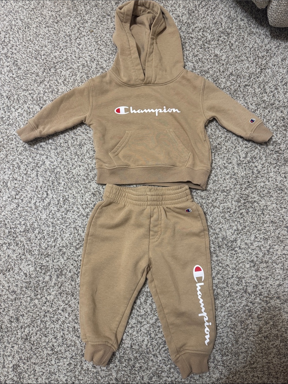Champion Kids Tan Hoodie & Joggers Set with White Logo